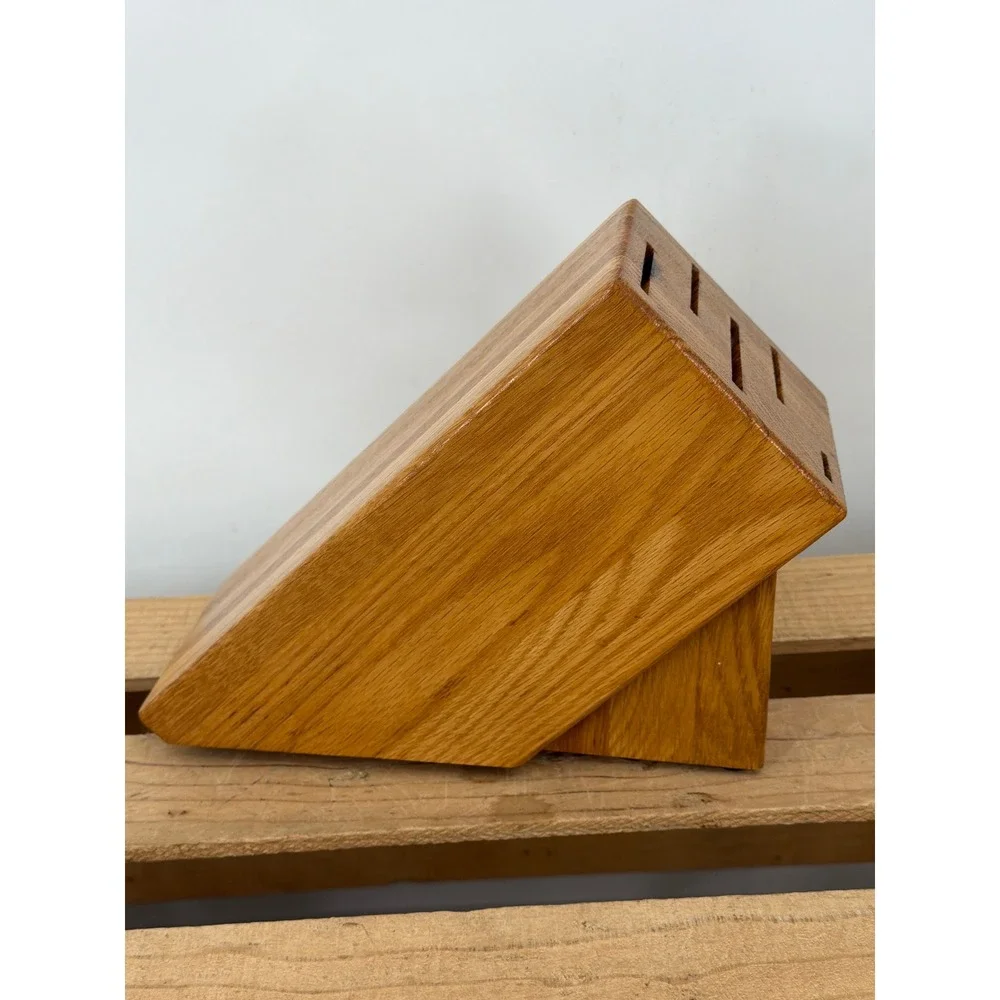 Cutco 5 Slot Wooden Knife Block Oak Wood Kitchen Storage Made in USA Honey